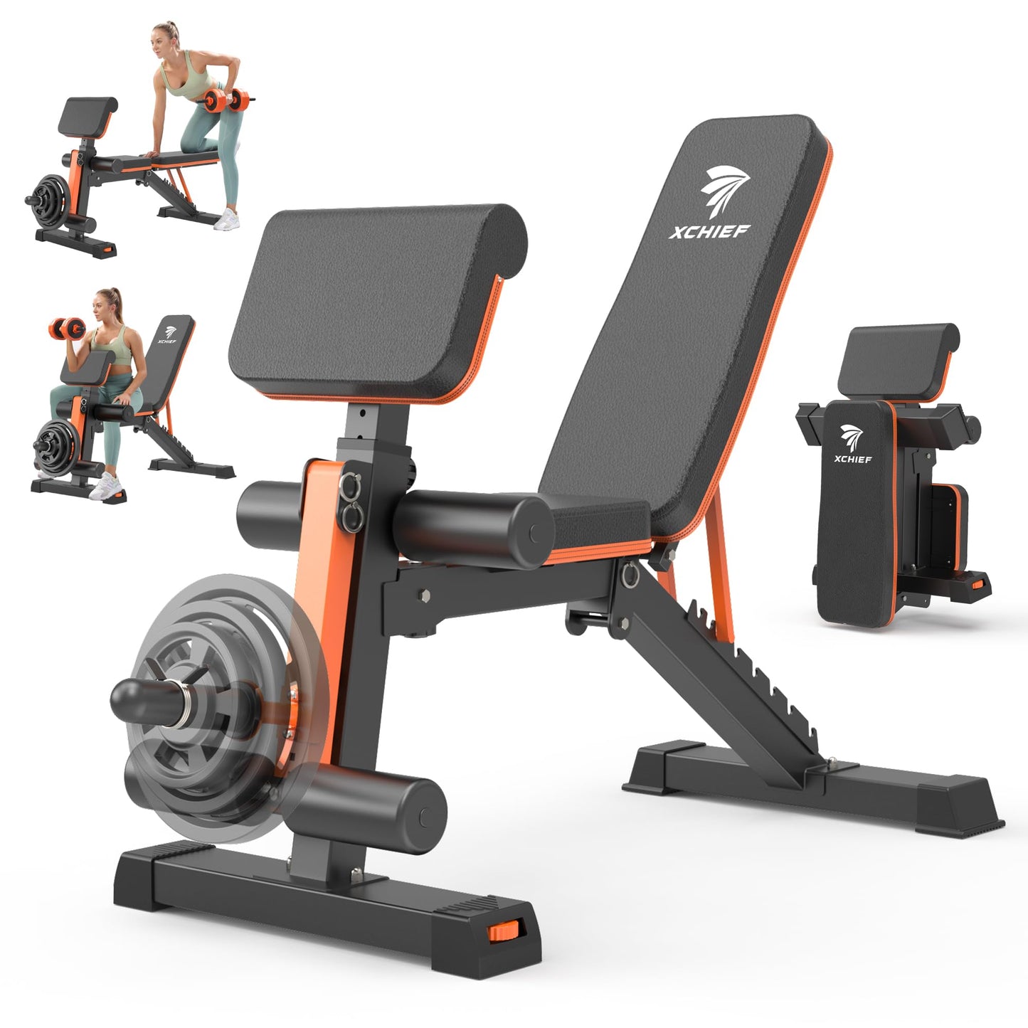 XCHIEF Adjustable Weight Bench - 1000LBS Capacity Heavy Duty Foldable Workout Bench for Full Body Exercise, Flat/Incline/Decline, Bench Press for Home Gym with Preacher Pad & Leg Extension
