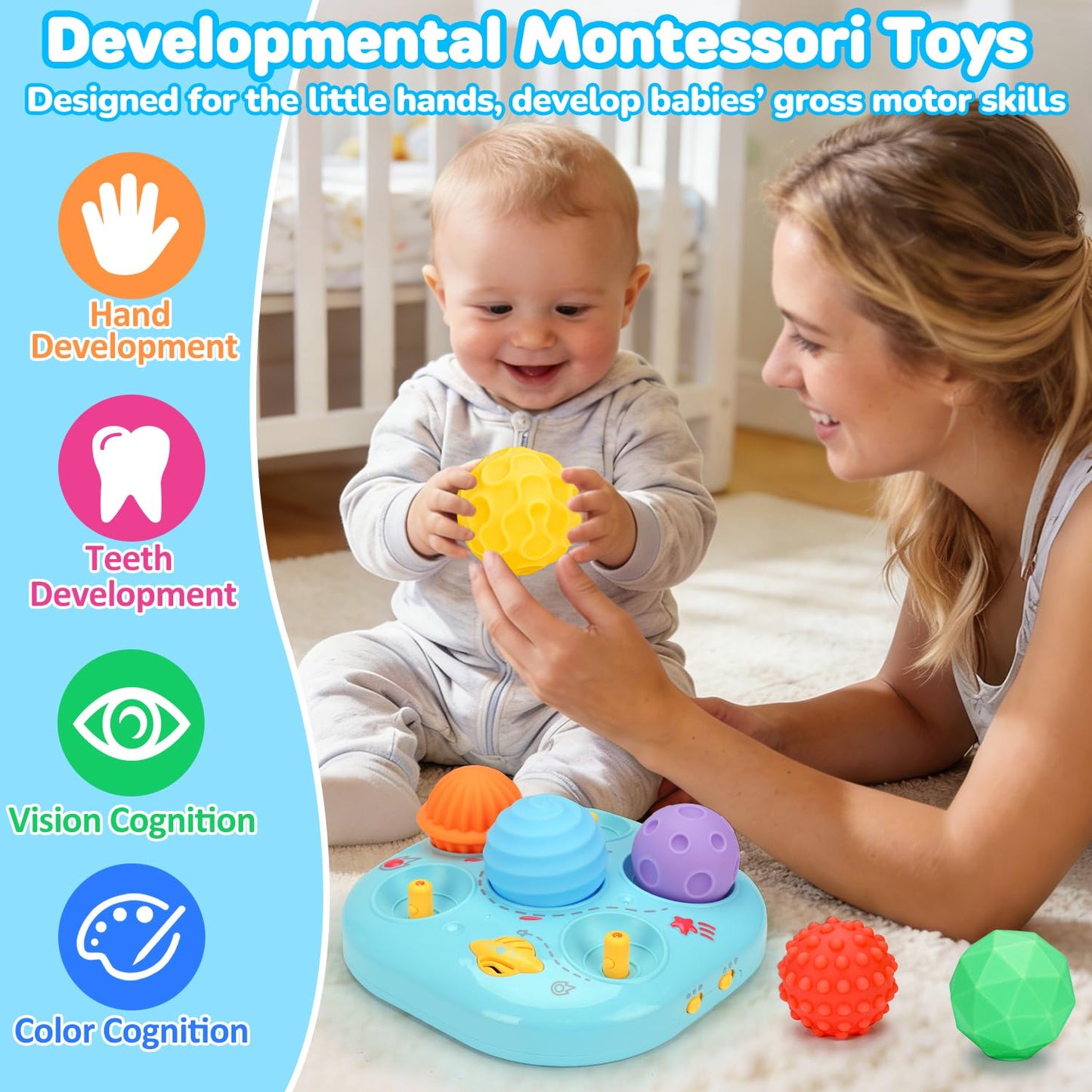 Baby Sensory Balls Toys 6-12 12-18 Months Toddlers 1-3, Infant Musical Light Up Learning 3-6 7 8 9 Months, Textured Soft Ball Sleep Tummy Time Motor Skills Montessori 1 2 3 Year Old Boy Girl Gift