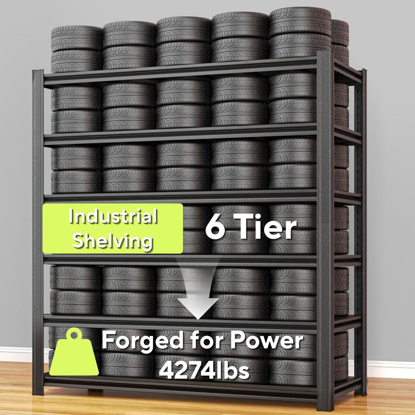 SYLOUGH Extra Large/Big 55.12"W Father&I Industrial 6-Heavy-Dudy-Shelf-Rack Utility Tall Garage/Warehouse Shelving Metal/Steel Storage Shelves Unit/System Adjustable for Bin/Shed, 84"*55.12*24", Black