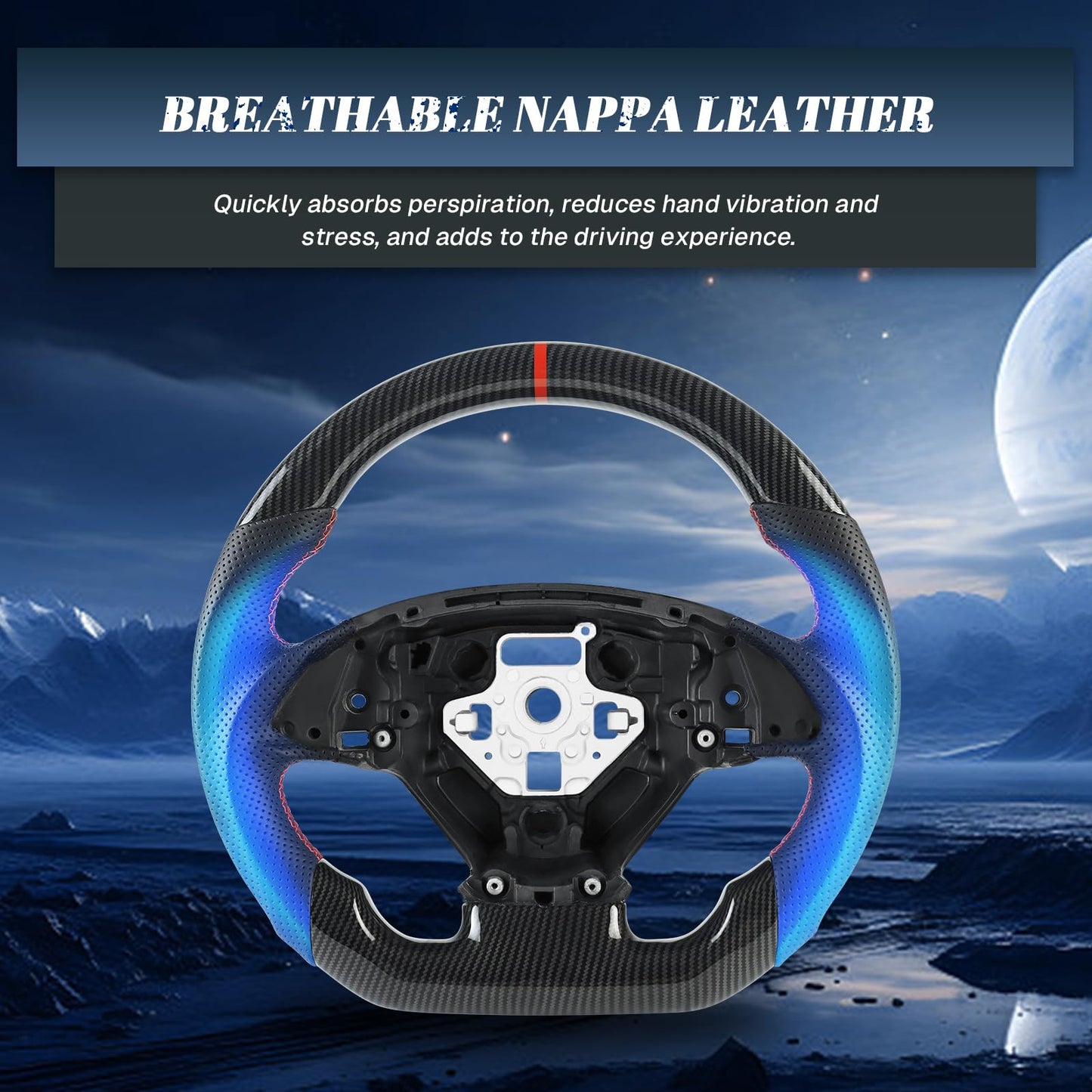 VOONKE Steering Wheel for Chevrolet Corvette C7 Black Hydro-Dip Carbon Fiber D-shaped Flat-bottom Preforated Leather Grip Steering Wheel for Corvette C7 2014-2019