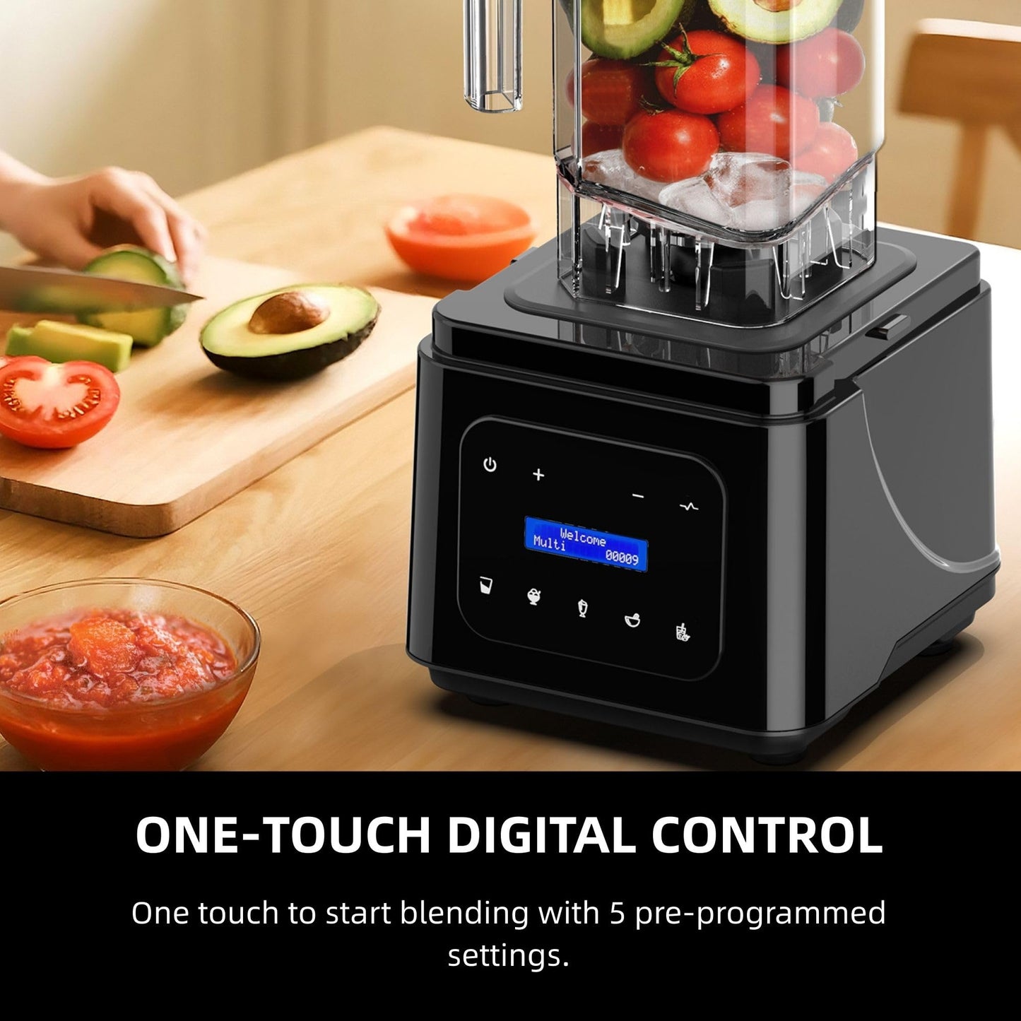 Professional Commercial Blender for Kitchen, Heavy Duty Quiet Shield, 2200W Motor, 6 Food Grade Blade, 60 Oz Pitcher, 5 in 1 Functions Countertop Blender for Ice Crush, Smoothies, Shakes, Spreads