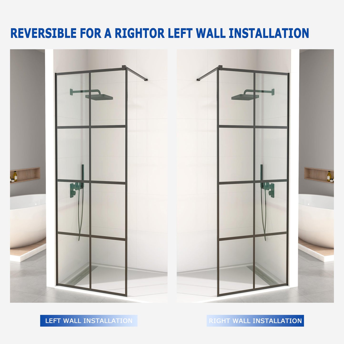 Mainzel 34" W x 76" H Fixed Shower Glass Panel, Frameless 3/8" ANSI Tempered Glass Panel with Easy Clean Guard Coating, Modern Design Bathroom Shower Screen, Matte Black
