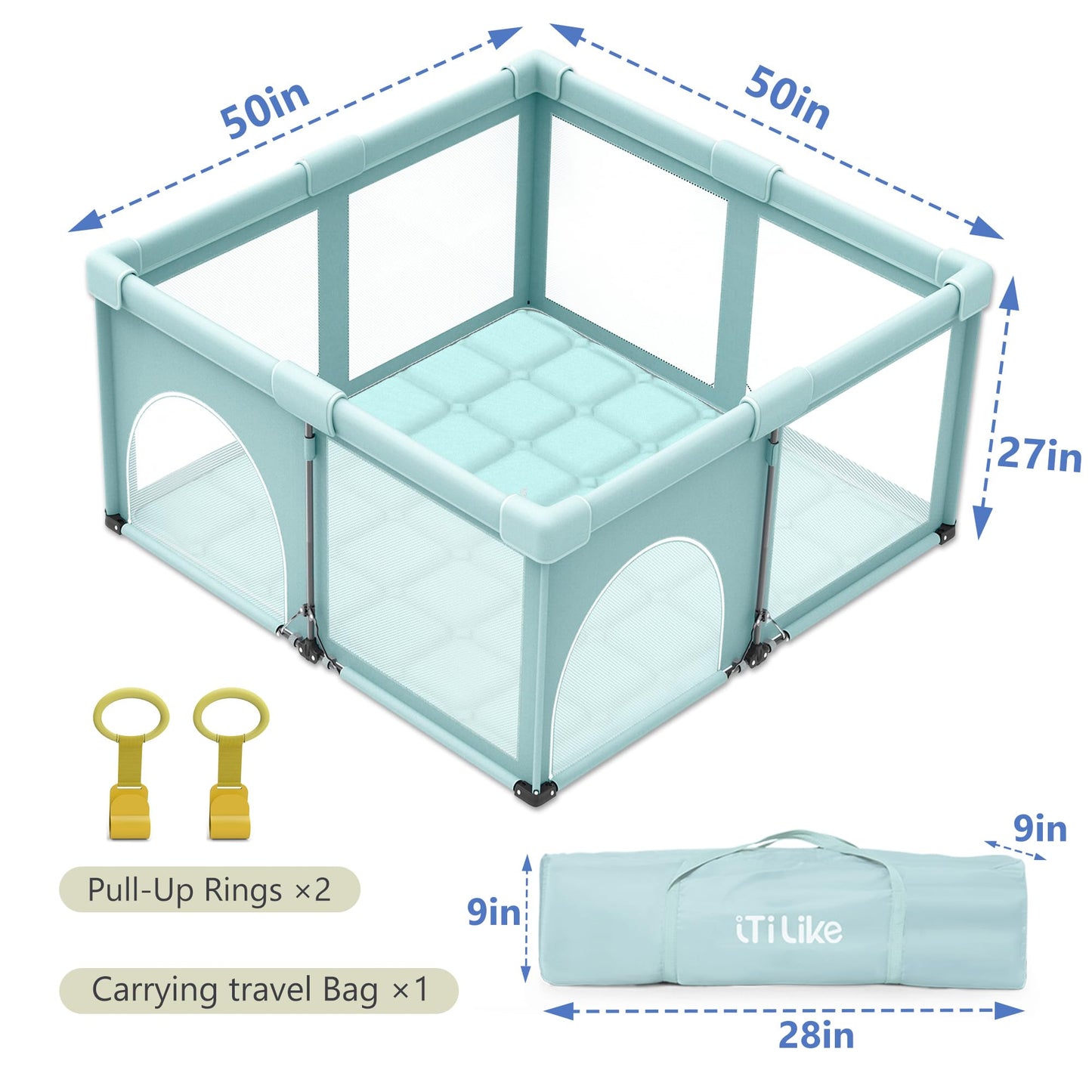 Foldable Baby Playpen, iTiLike Large Playard with Detachable Thickened Washable Water-Resistant Mat, Playpen for Babies and Toddlers, Play Pens with Gate, Indoor & Outdoor Portable Play Yard