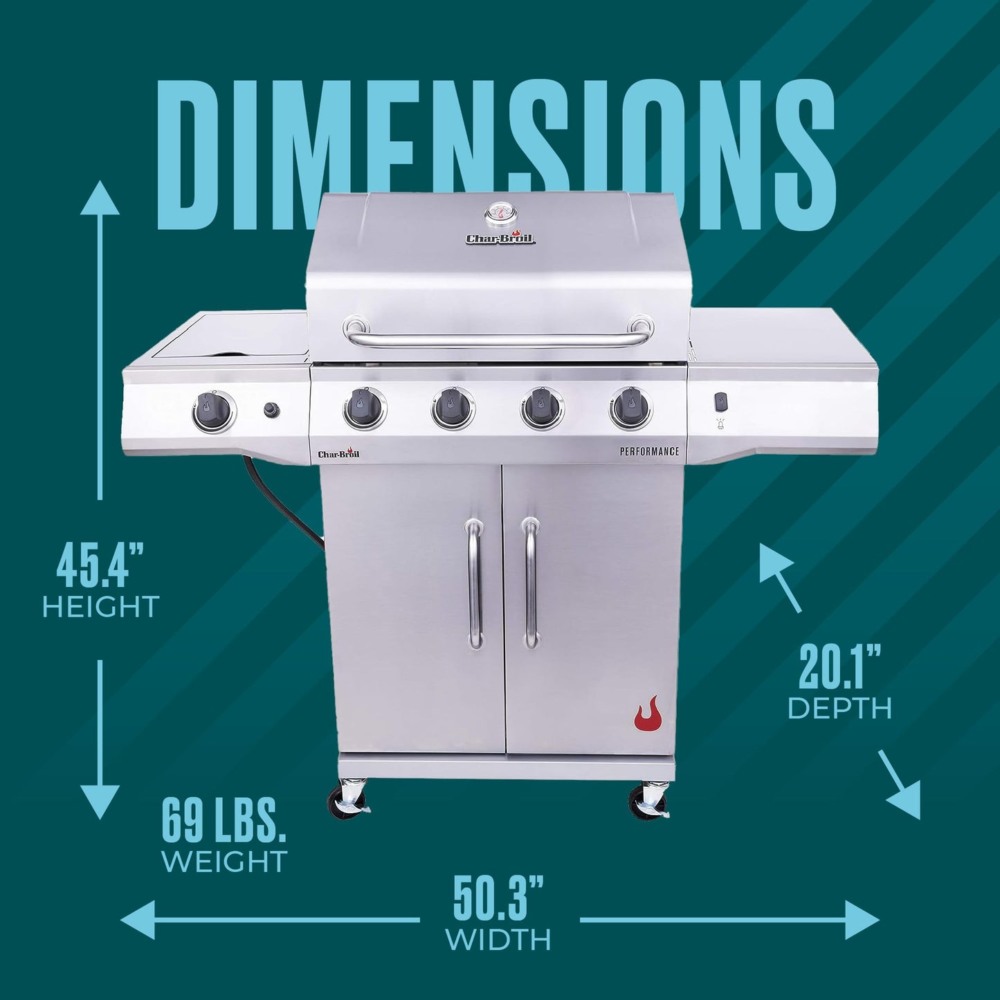 Charbroil Performance Series Convective 4-Burner with Side Burner Cabinet Propane Gas Grill, Stainless Steel - 463354021