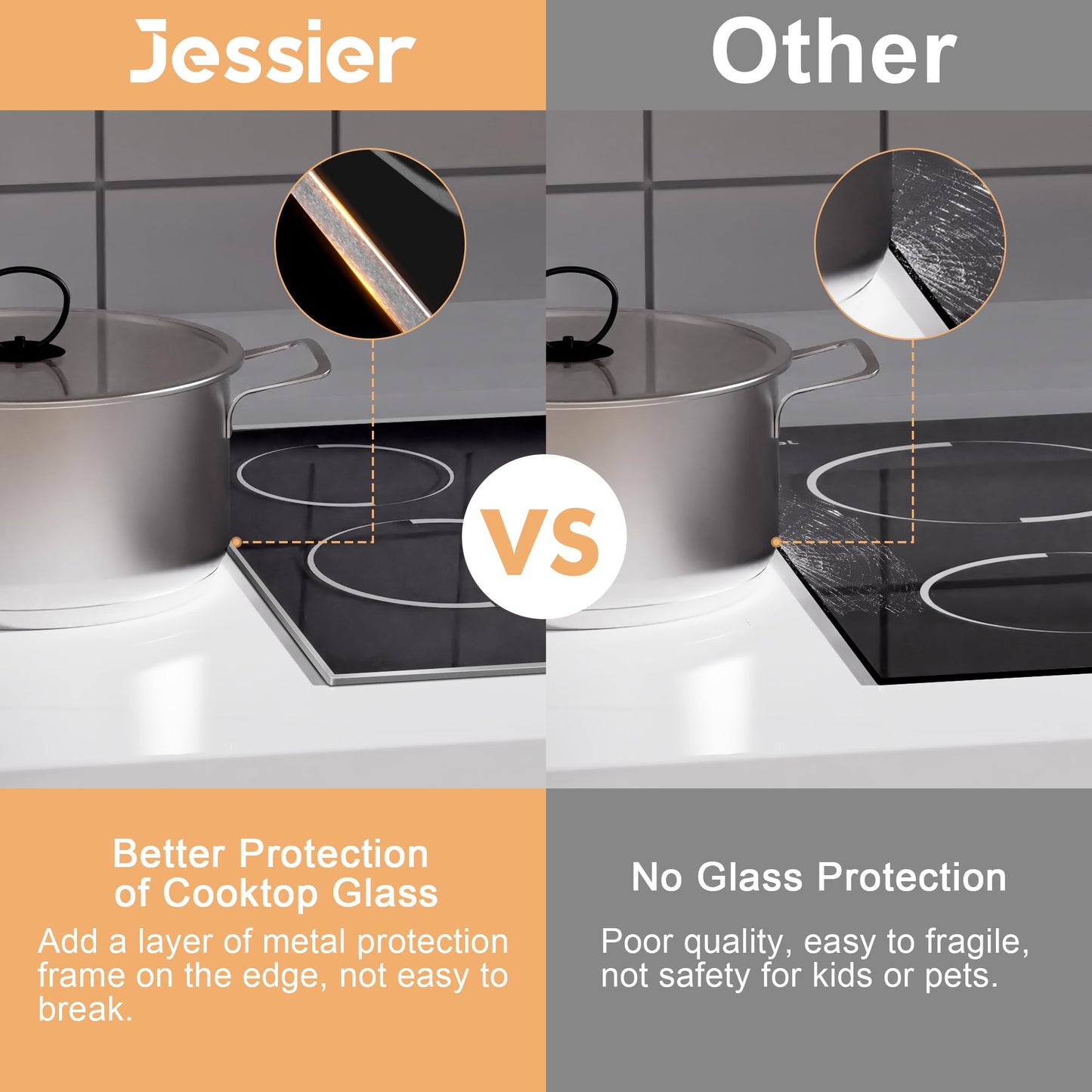 Jessier Electric Cooktop 24 Inch - 4 Burner Drop-in(22.05"x19.3") Electric Ceramic Cooktop, Electric Stove Top with Glass Protection Metal Frame, 9 Heating Level, 6000W, 220V Hard Wire(No Plug)