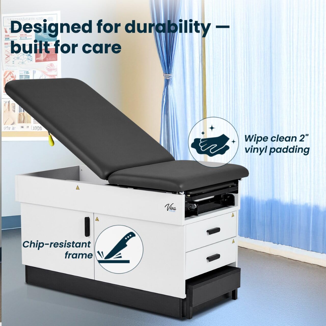 Vivacomfort Slim Line Medical Exam Table, Black