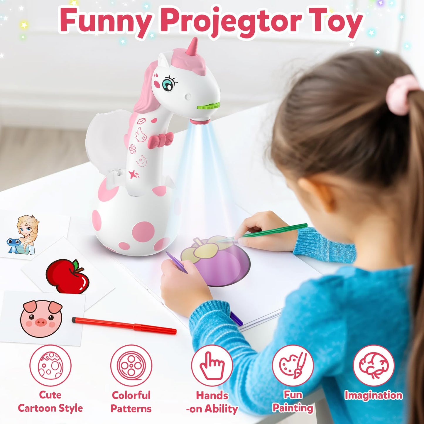 KETIEE Unicorn Drawing Projector Toys for Ages 5-7: Smart Art Sketcher Tracing and Drawing Projector for Kids with 96 Stencils, Spring for Girls Boys Ages 3+