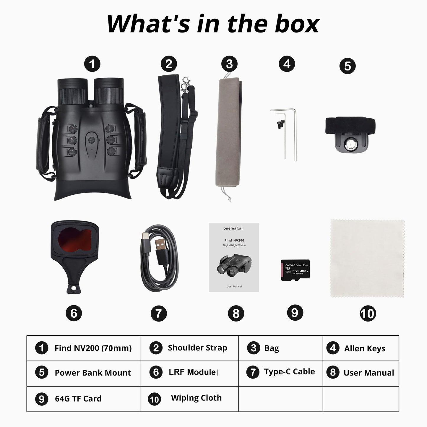 oneleaf.ai Find NV200 70mm LRF 4K Digital Day/Night Vision Binoculars with Rangefinder