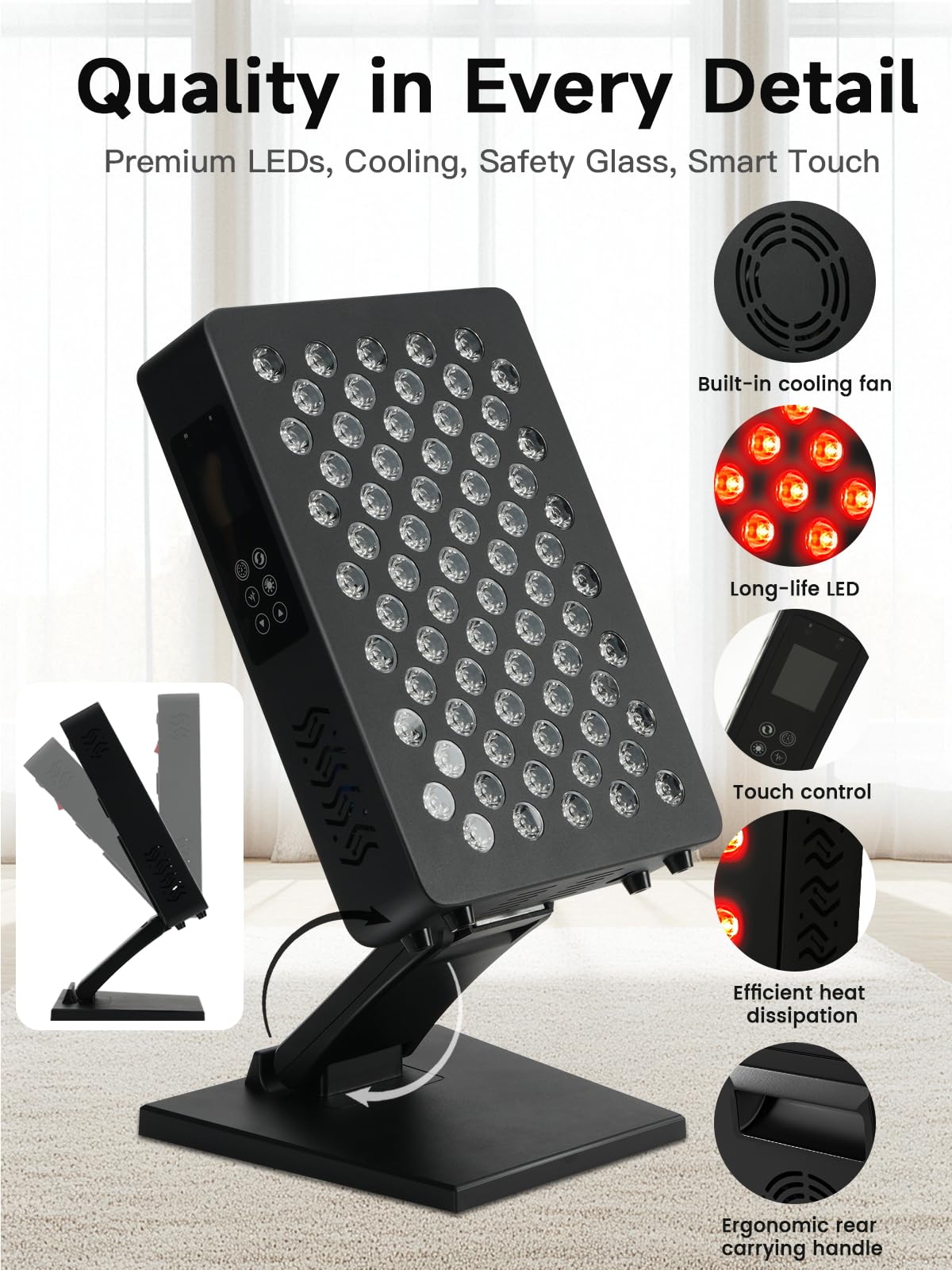 Omilora Red Light Therapy – 6 Wavelengths (600-850nm) Full Body Red Light Therapy, Touch Control & HD Display, 70 LEDs Ideal for Body, Face, Pain Relief, Anti-Aging & Recovery, 350W Black