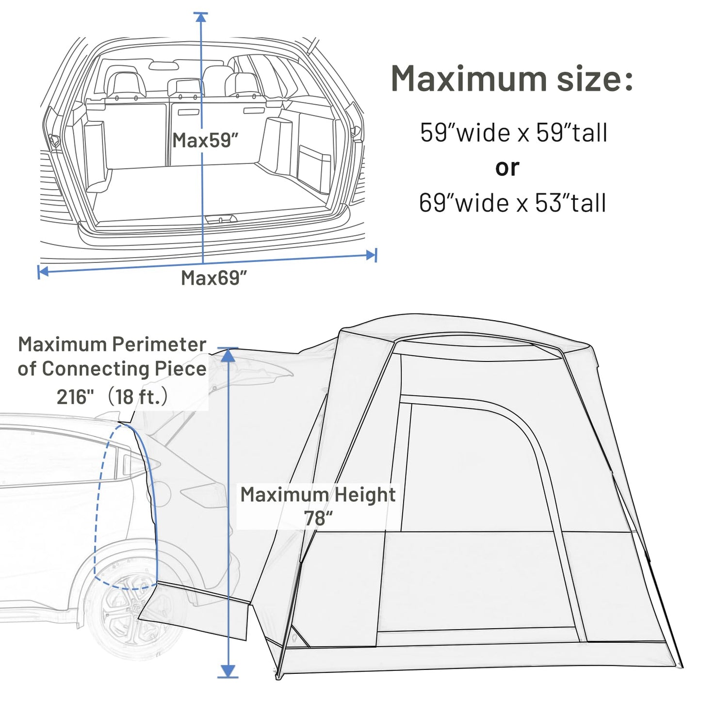 TIMBER RIDGE 5 Person SUV Tent Weather Resistant Portable for Car SUV Van Camping, Includes Rainfly and Storage Bag, 10' W X 8' L X 7.1' H Blue