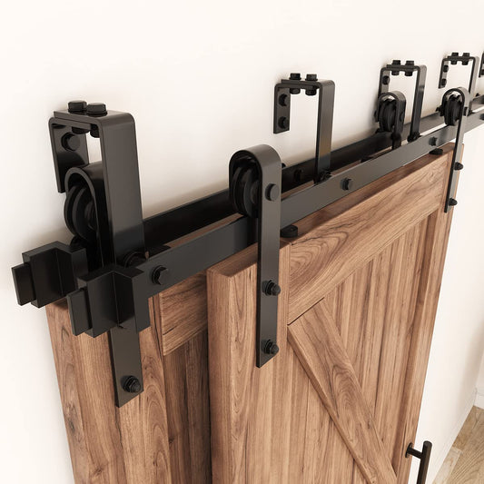 ZEKOO 6FT Double Track Bypass Sliding Barn Door Hardware Kit for 2 Doors, Bypass Barn Door Track Kit, Low Ceiling, Easy Install, J Shape Hanger, Fit 36" Wide Door Panel