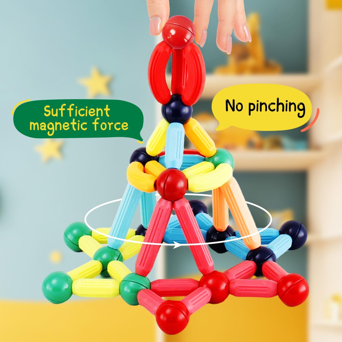 STEMTiles 64PCS Magnetic Building Blocks, Montessori Magnet Toys for Kids Toddlers, STEM Learning Toys for Boys and Girls, Creativity Kids Game