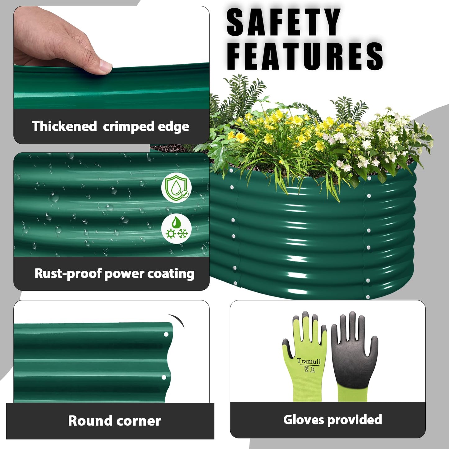 Tramull 8x3x2ft Galvanized Raised Garden Bed, 24" Tall Deep Root Metal Planter Boxes, Bottomless Above Ground Raised Garden Beds Outdoor Kit for Plants Vegetables, Flowers, Herbs, Fruits, Green
