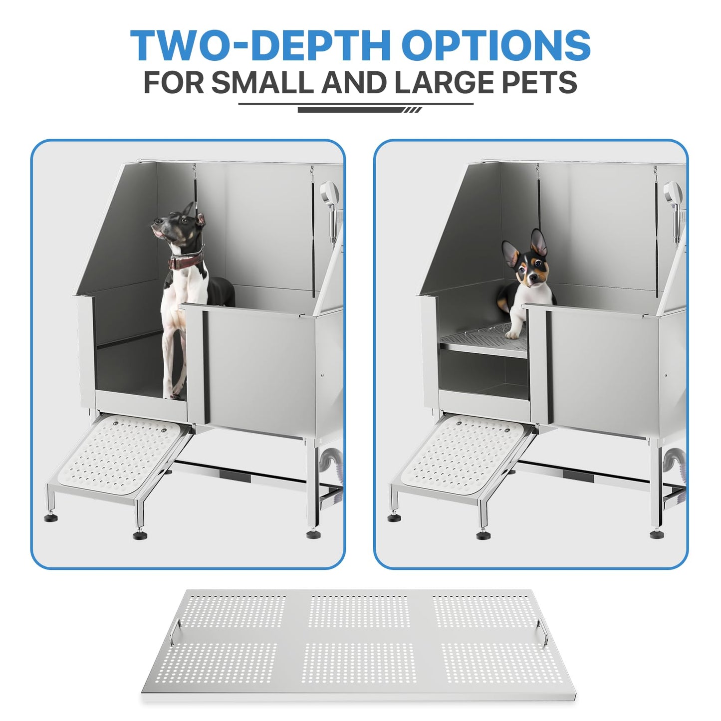 MoNiBloom 50" Dog Bath Tubs for Large Dogs, Professional Stainless Steel Pet Grooming Tub w/Complete Accessories & Ramp, Dog Washing Station for Domestic and Professional Use, 250 lbs Capacity