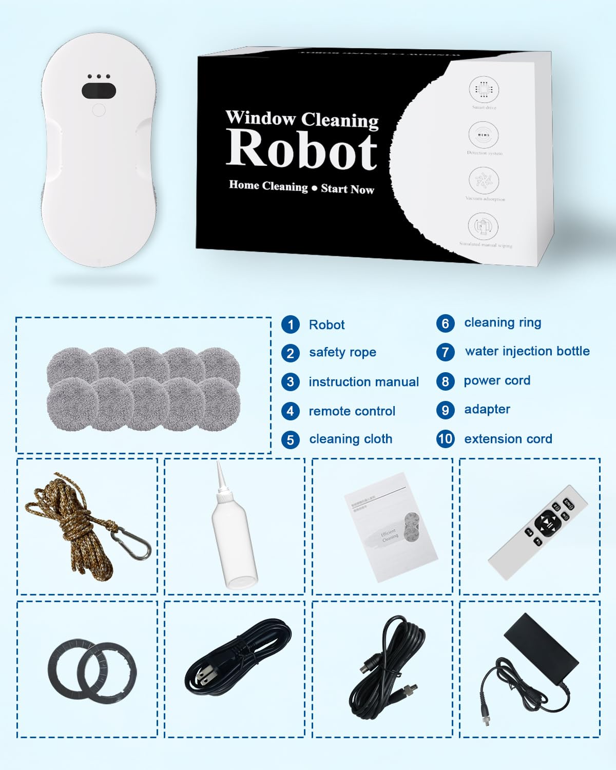 EAEGE Window Cleaning Robot, Automatic Window Cleaner Robot with Dual Spray, Edge Detection, Intelligent Path Planning, 3000pa Strong Suction, Anti-Drop Protection for Glass