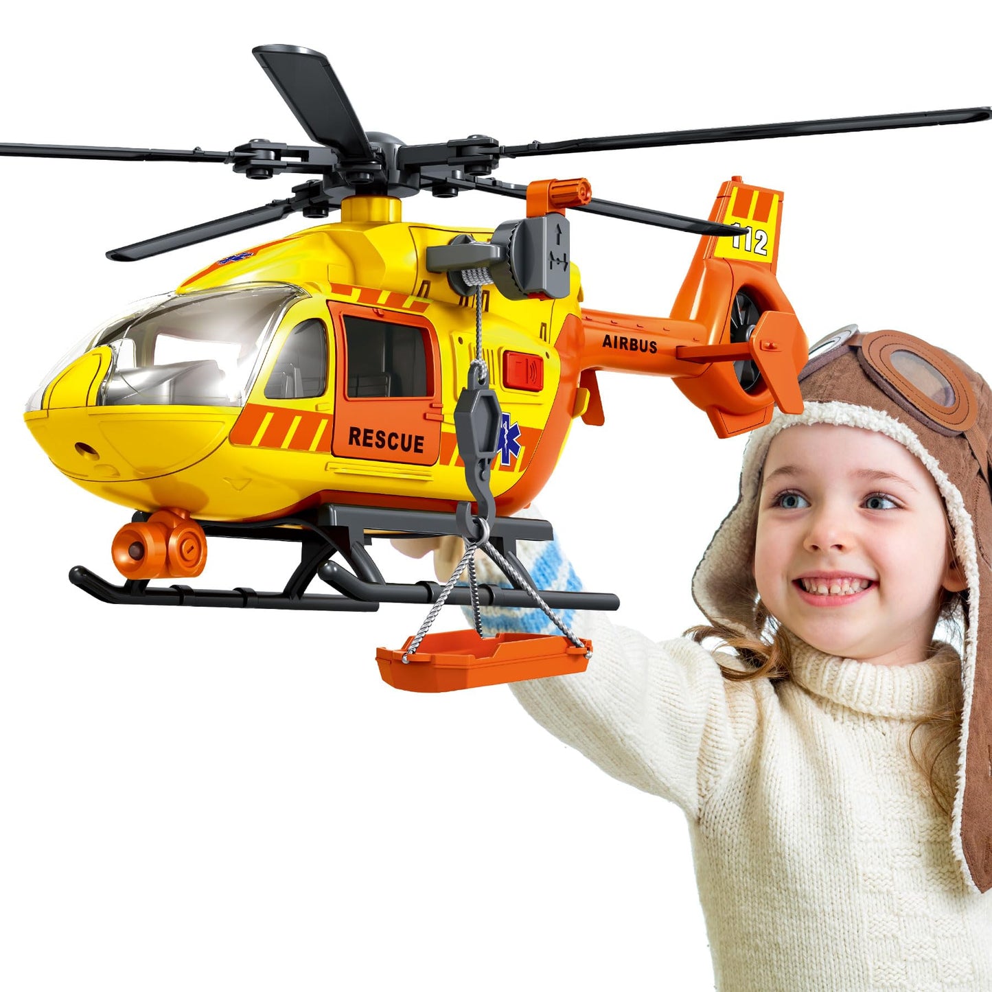Rescue Helicopter Toys for Boys with Hanging Basket Airplane Toy with Lights and Sound Rescue Vehicles Toys for Kids Aged 3 4 5 6 7