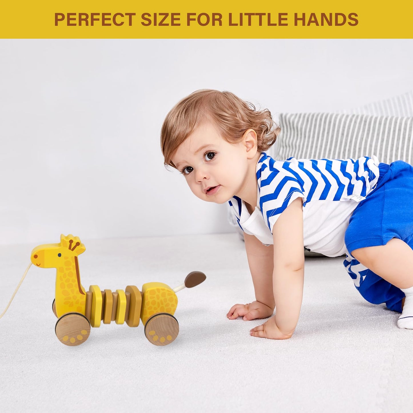 WoodenEdu Baby Toys Car,Wooden Pull Along Toddler Toy, Developmental Toy for 1 Year Old Girl Boy Birthday Gift (Giraffe)