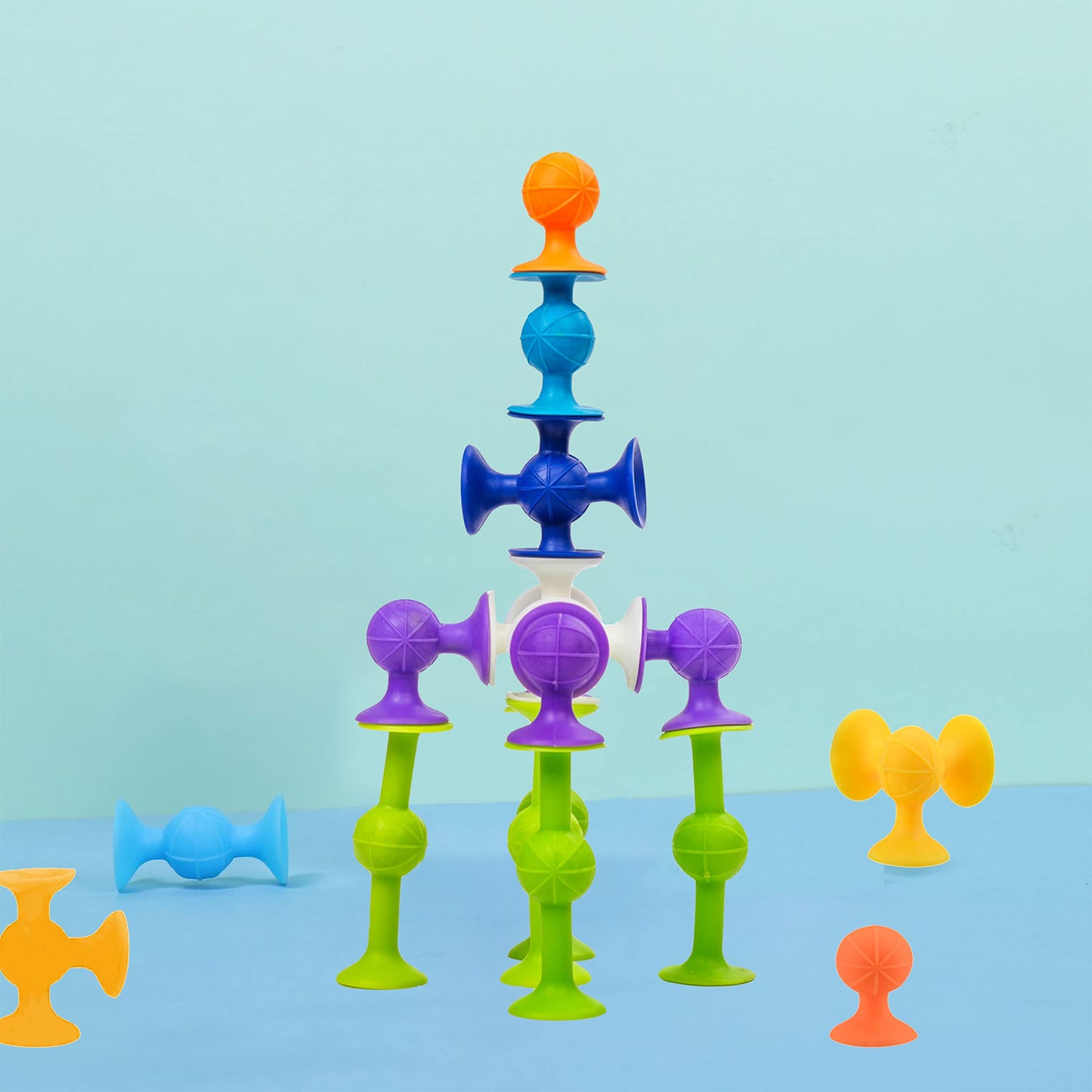 48 Piece Suction Cup Toys Construction Set - Silicone Building Blocks DIY Fun Bath Toys for Kids Ages 1-3, travel essentials for toddlers 1-3, Darts Sucker Toy with Toddler Road Trip Essentials