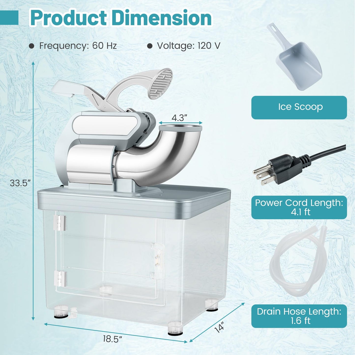 ARLIME Snow Cone Machine, 660 LBS/H 300W Electric Ice Crusher w/Dual Blades & Safety On/Off Switch, ETL-Approved Stainless Steel Commercial Shaved Ice Machine for Home Restaurant Bar, 37L (Grey)
