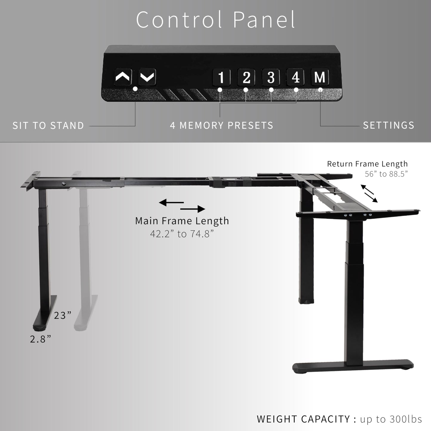 VIVO Electric Triple Motor Height Adjustable 3 Leg Corner Desk Frame, up to 300lbs, Sit Stand Ergonomic L Shaped Frame Only, Black, DESK-V130EB