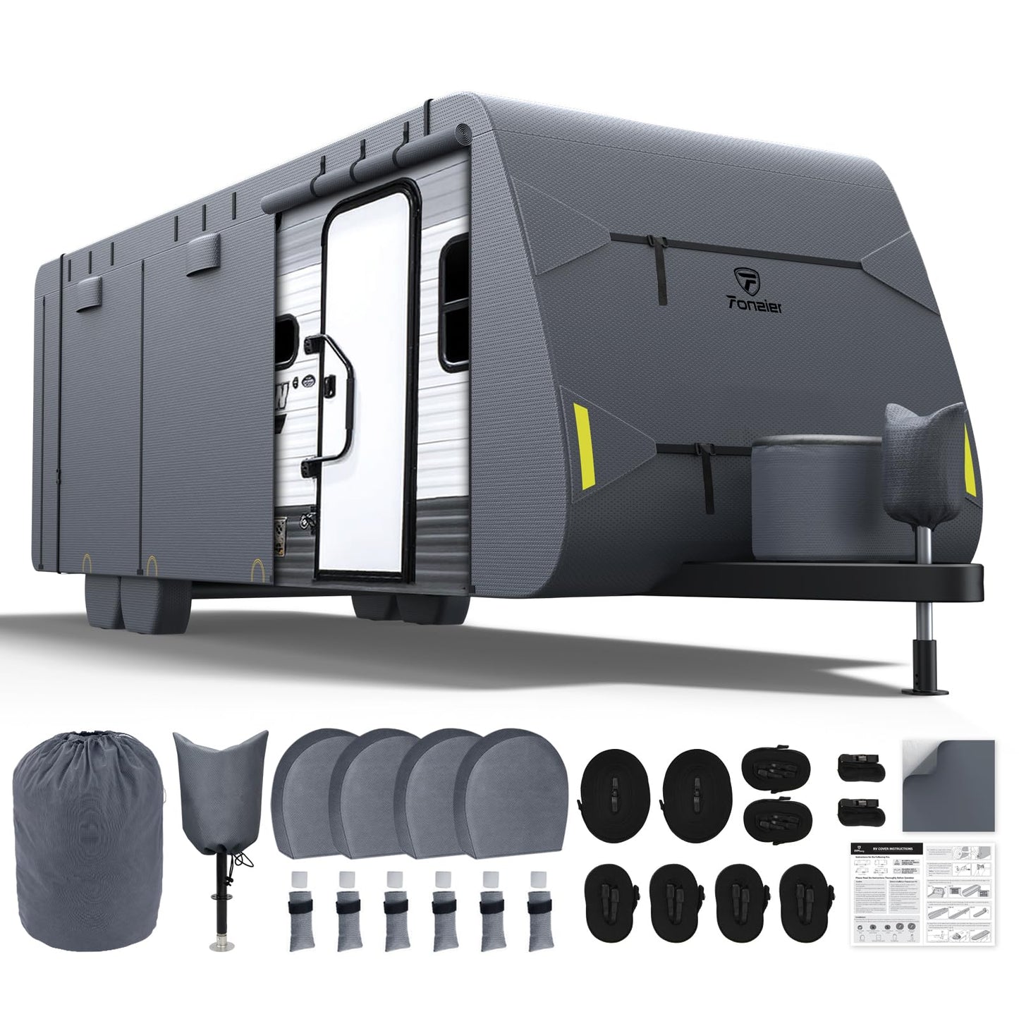 Fonzier RV Cover Extra Thick 7 Layers Travel Trailer RV Cover, Anti-UV, Weatherproof, Rip-Stop, Utility Heavy Duty RV Cover 31'7"-34'