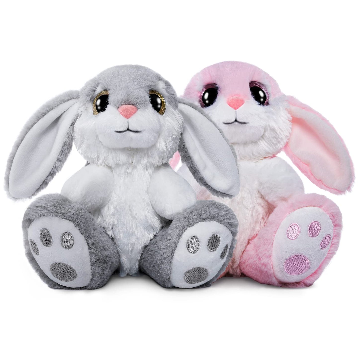 HO-EF 8.5" Bunny Stuffed Animal, 2 Sitting Bunny with Flappy Ears Plush Bunny Cute Stuffed Rabbit Plush Toy, Companion Easter Gift for Boys Girls Babies Kids (Pink+Grey)