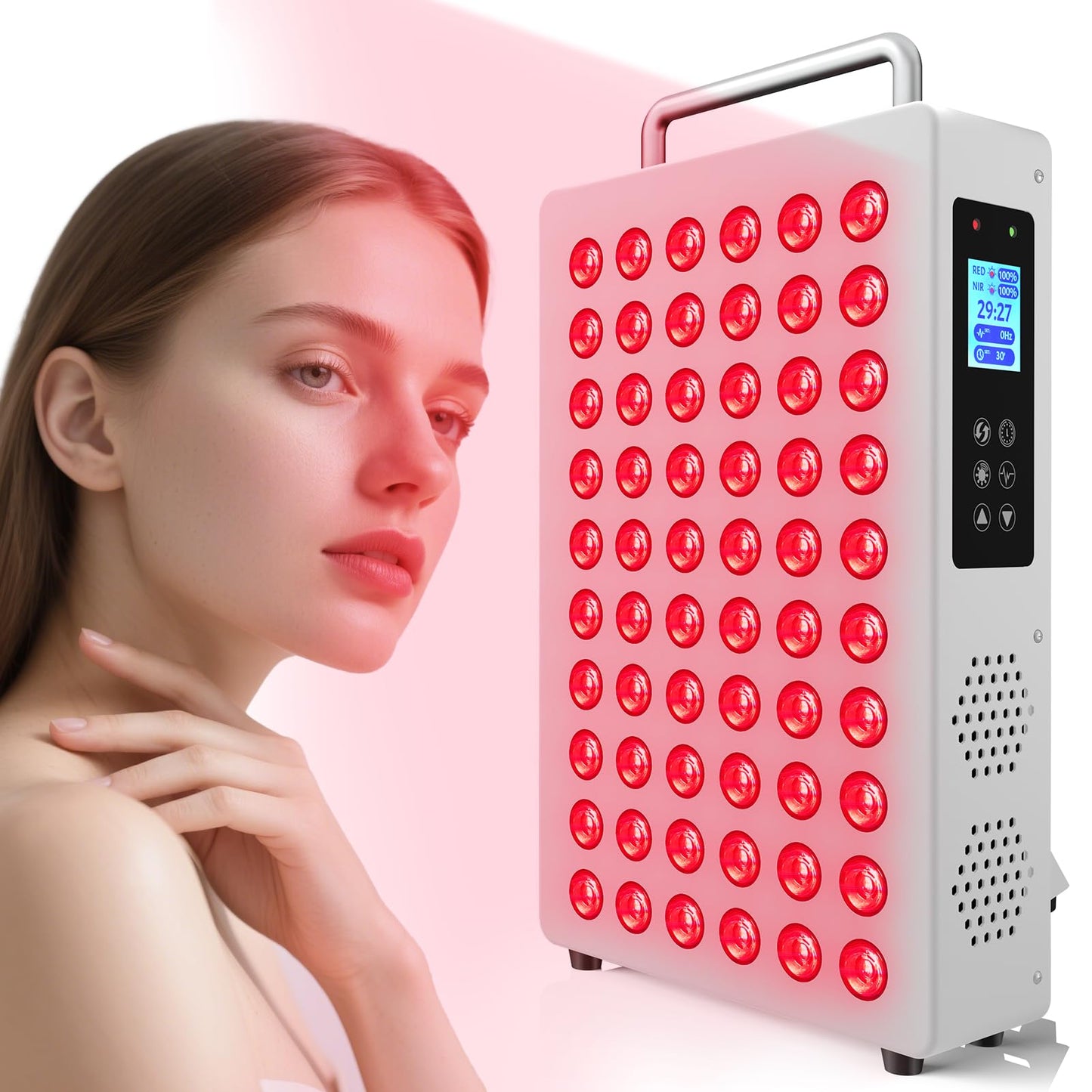 Red Light Therapy Panel with 660nm & 850nm Near-Infrared Light – 300W High-Power Red Light Panel for Face & Body, Supports Skin Care, Pain Relief, and Skin Health (White)
