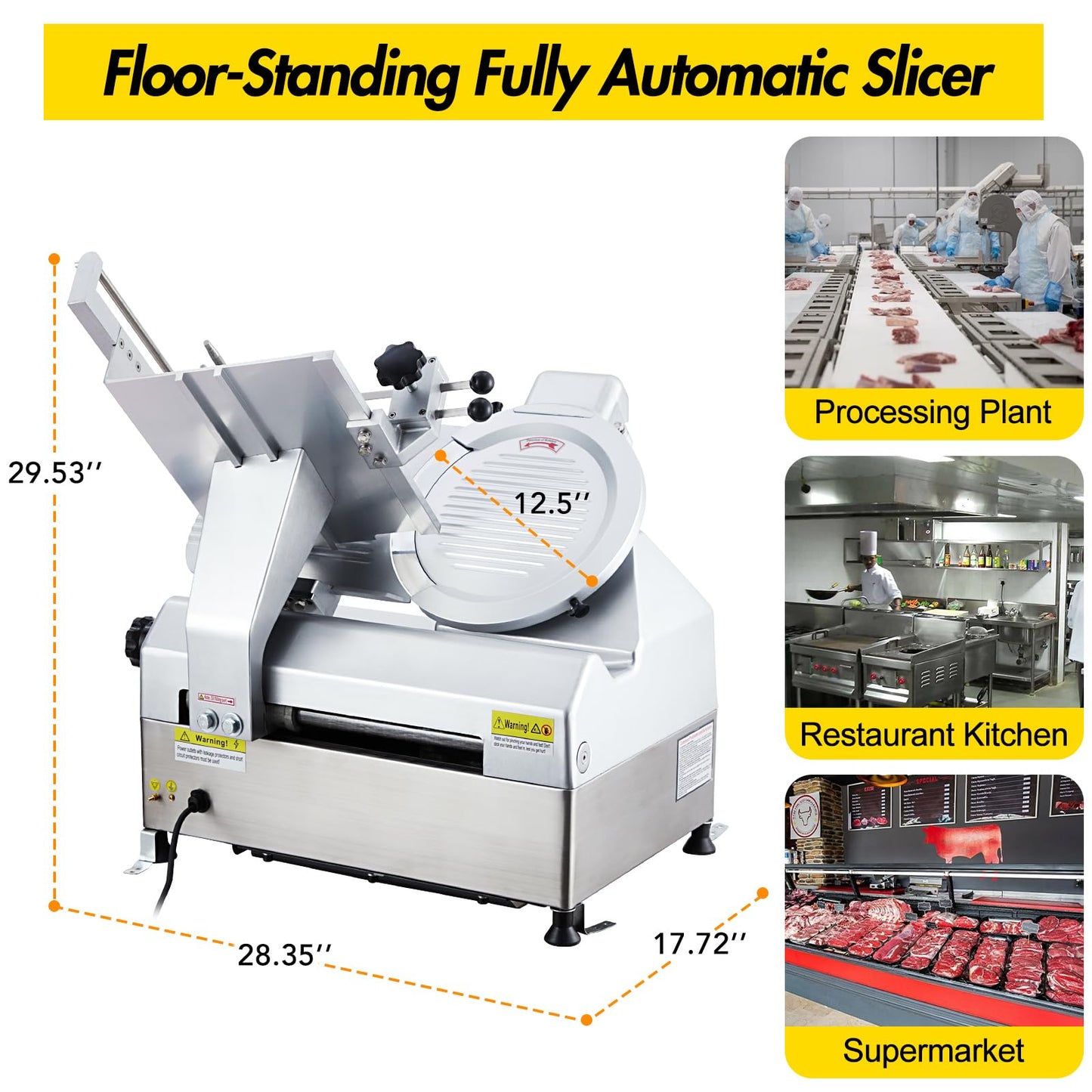 Commercial Meat Slicer, Electric Deli Slicing Machine,Electric Deli Slicing Machine with 12" Blade,Adjustable Thickness 0-15Mm, Low Noise Food Cutter for Restaurant and Home