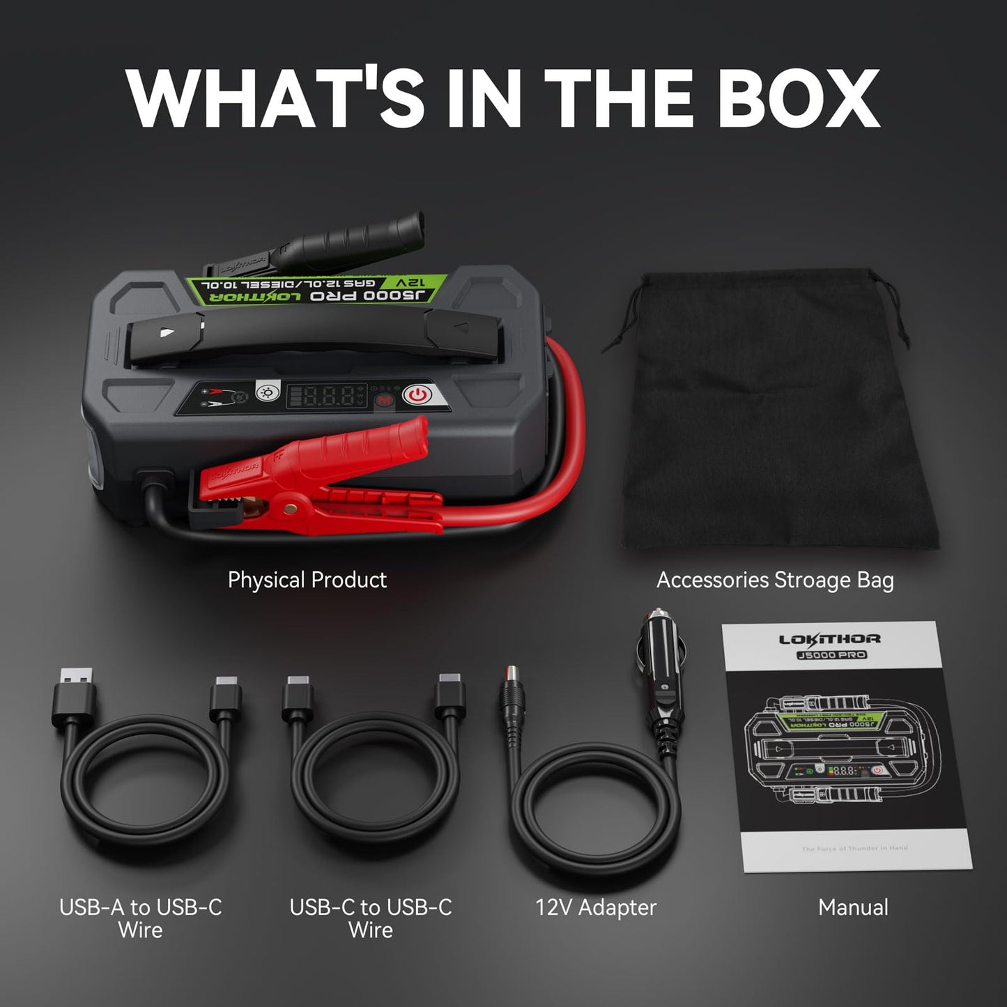 LOKITHOR J5000 PRO Jump Starter with ConnectMax, 5000A LiFePO4 Car Starter Battery for 12L Gas and 10.0L Diesel Engines, Jump Pack with 100W Two-Way Fast Charging, Super-Safe and 2000 Cycle Life