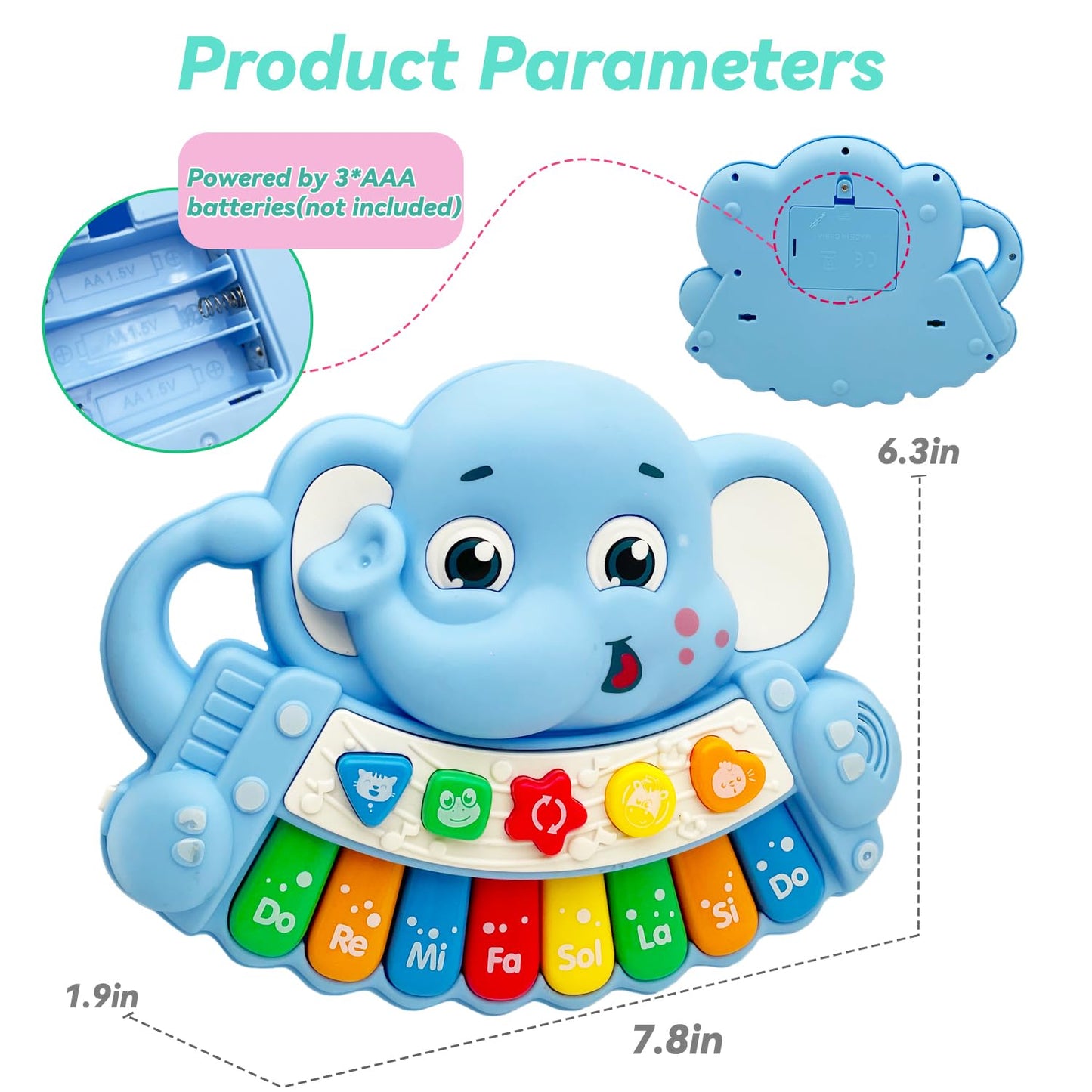 Baby Music Toys for Toddlers, Light Up Music Baby Toys for 18+ Months Early Learning Educational Piano Keyboard Infant Toys Baby Boy Girl Gifts (Elephant)