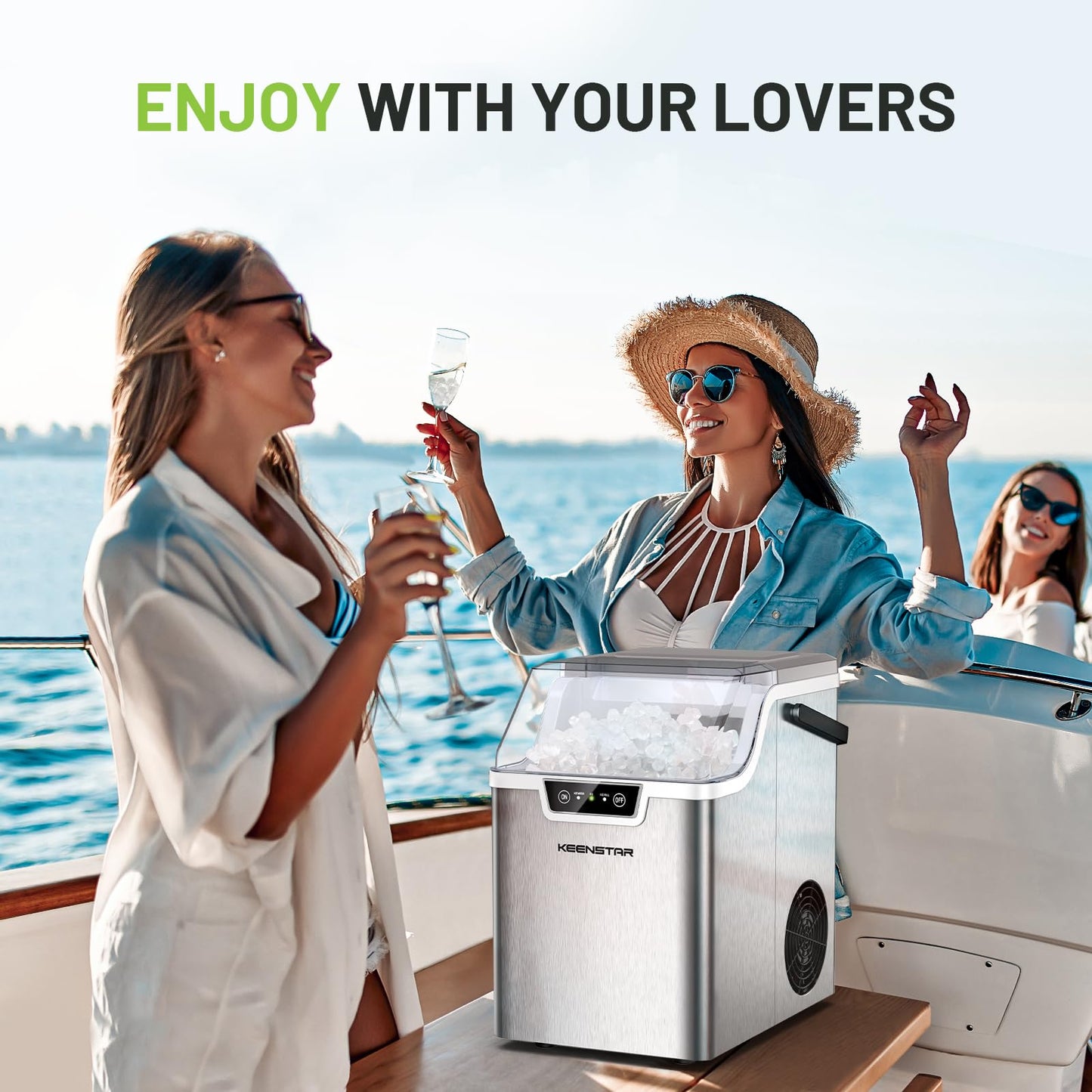 Nugget Countertop Ice Maker with Soft Chewable Ice 40Lbs, Pebble Sonic Ice Machine with Basket and Scoop, Ready in 5 Mins, 40Lbs/24H, Auto Self-Cleaning, for Home, Kitchen, Office, Party, Camping