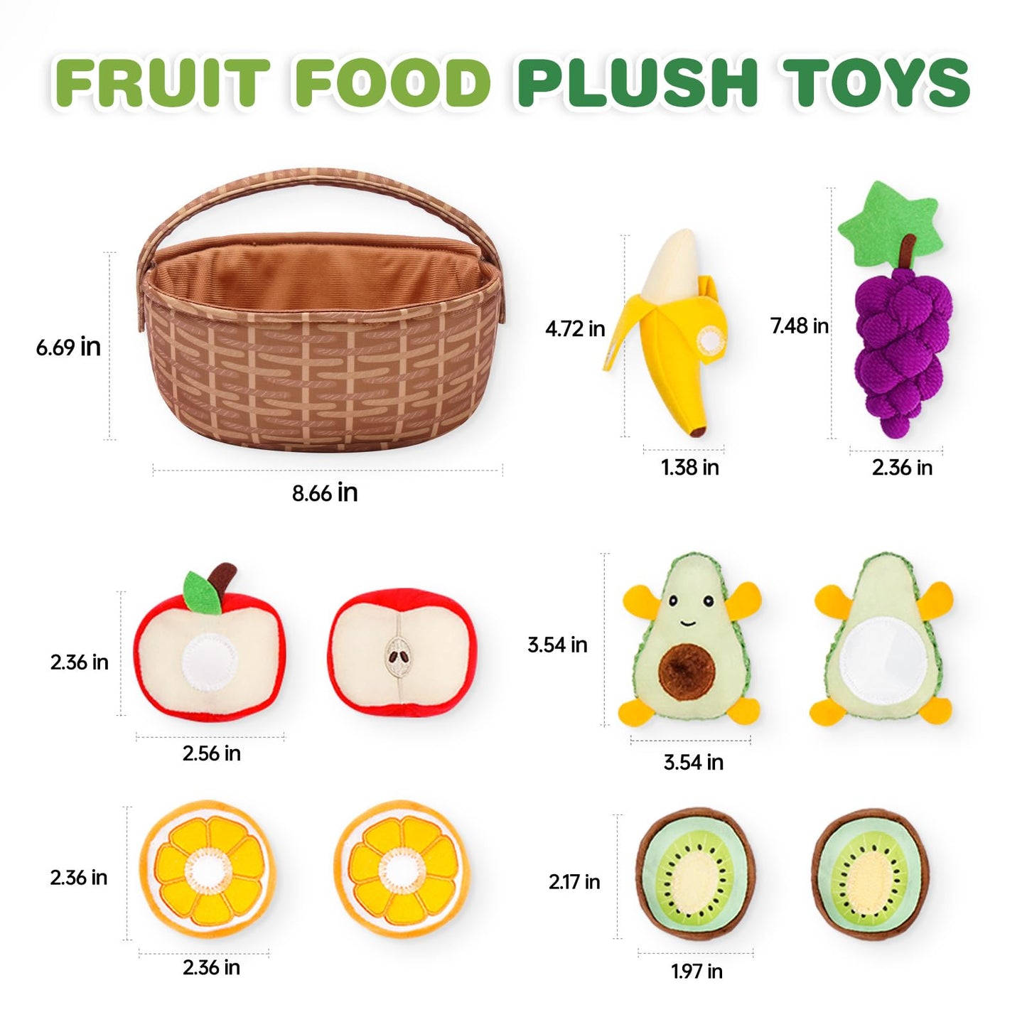 Jollybaby Plush Stuffed Cloth Fruit Food Toy Set for Toddler 1-3, Soft Fruit Basket Montessori Sensory Toy for 1 Year Old, Felt Pretend Fake Food Toy for Baby 0-6-12 Month, Newborn