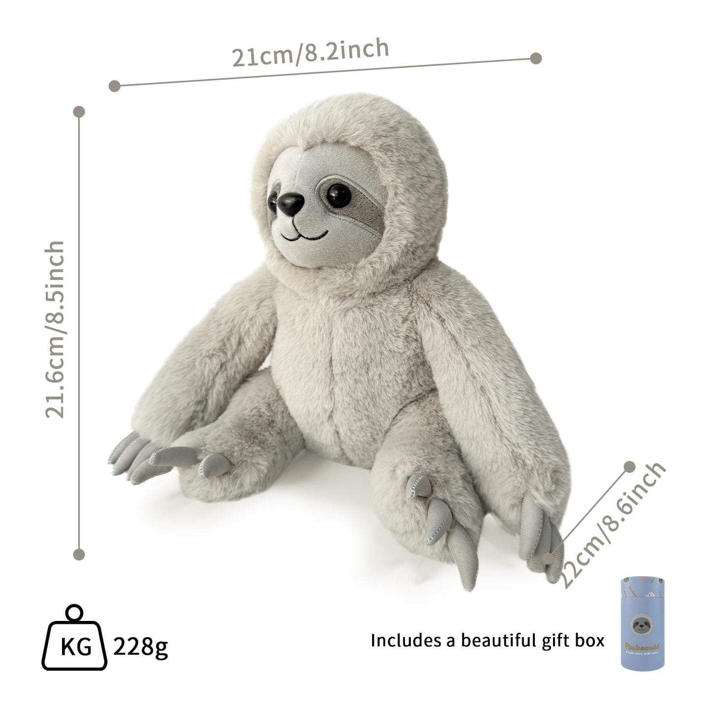 Pluhsould Microwavable & Weighted Stuffed Animals,Sloth Stuffed Animal 8.5 Inch, 1.1 Lbs,Cute Soft Plush Toys for Boys, Girls, Babies & Toddlers（Lightly Scented with Chamomile