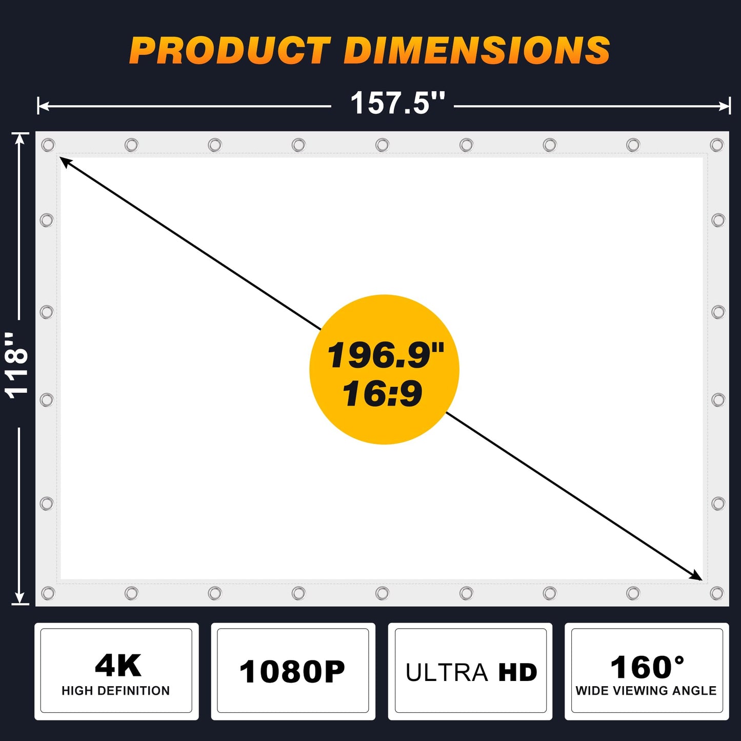 Aerixtron 3D Air Mesh Projector Screen 16.4ft, 4K 16:9 Portable Projector Movies Screen, Professional Golf Simulator Impact Screens for Home Theater Outdoor Indoor, Camping, Backyard, Golf Training