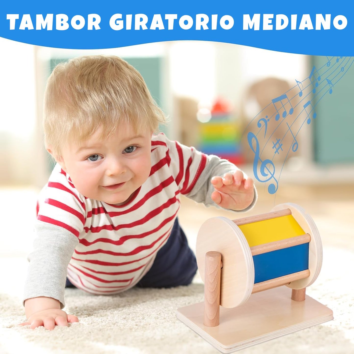 Montessori Baby Toys Play Kit Montessori Mirror Peekaboo Knob Puzzle, Medium Spinning Drum and Rainbow Fabric Ball Kit Toys for6-12Months Toddlers (Play Kit 3)