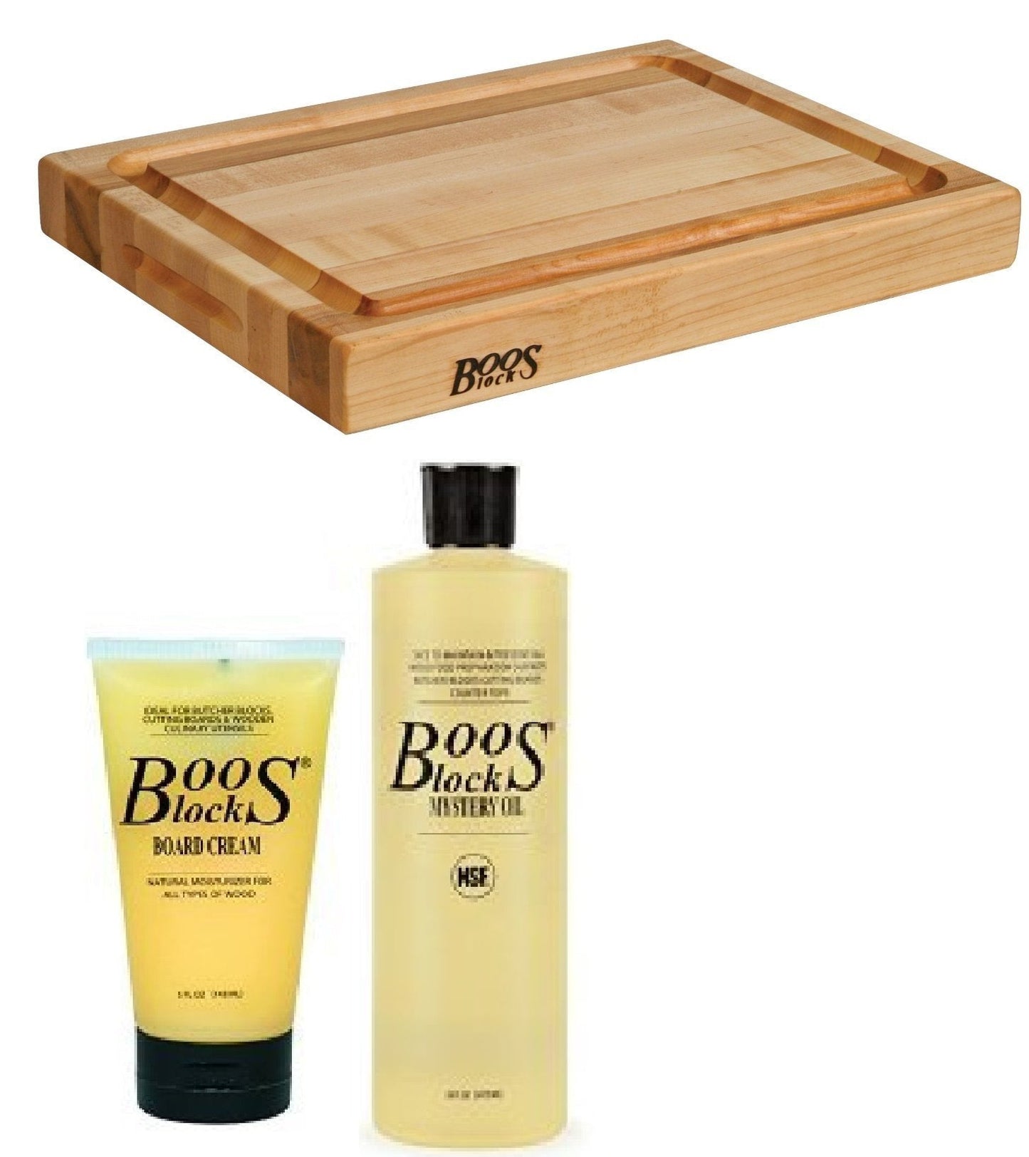 John Boos RA02-GRV Reversible Cutting Board with Groove and Hand Grips with Board Cream and Mystery Oil (3)