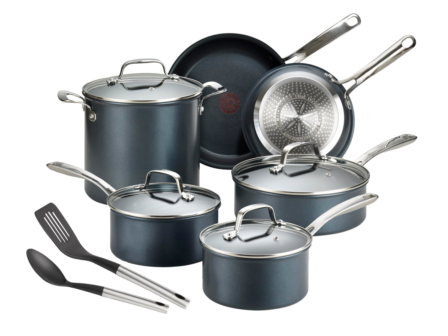 T-fal Platinum Non Stick Cookware Set 12 Piece, Induction, Oven Broiler Safe 500F, Kitchen Cooking Set W/Fry Pans, Saucepans, Saute Pan, Dutch Oven, Utensils, Pots and Pans, Dishwasher Safe, Slate