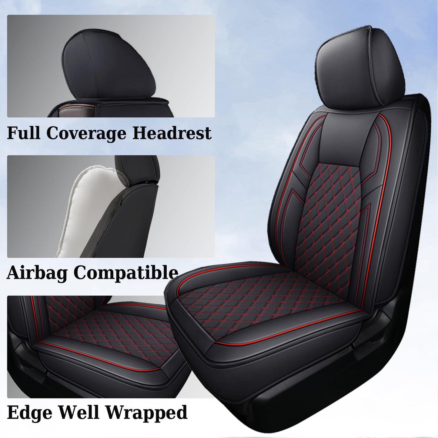 Coverado Tundra Seat Covers Full Set, Leather Car Seat Covers for Trucks, Automotive Seat Covers Protector Custom Fit 2007-2021 Toyota Tundra(Red)