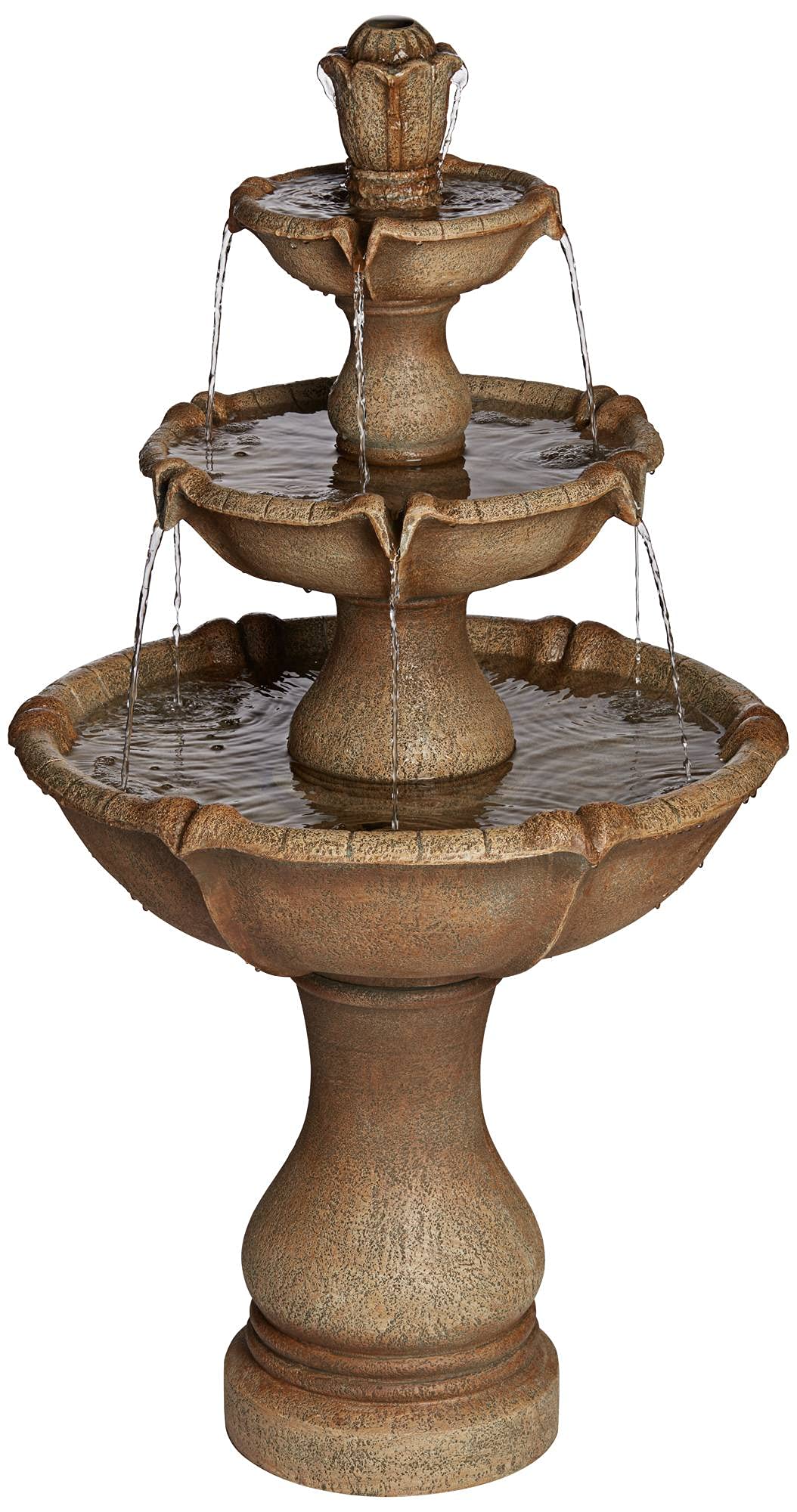 Arosco Modern Rustic Outdoor Floor Water Fountain with Light LED 43" High 3-Tiered Resin for Garden Patio Yard Deck Home Lawn Porch House Relaxation Exterior - John Timberland