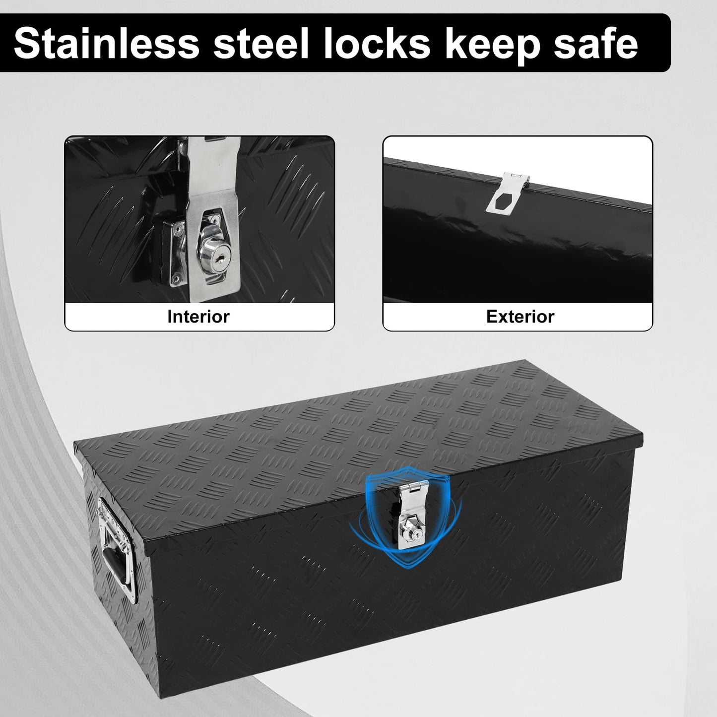 confote 30 Inch Truck Tool Box Aluminum Stripes Truck Bed Tool box for Truck,Pickup,RV,Trailer,Waterproof Storage Organizer with Side-Handles,Lock and Keys-Black