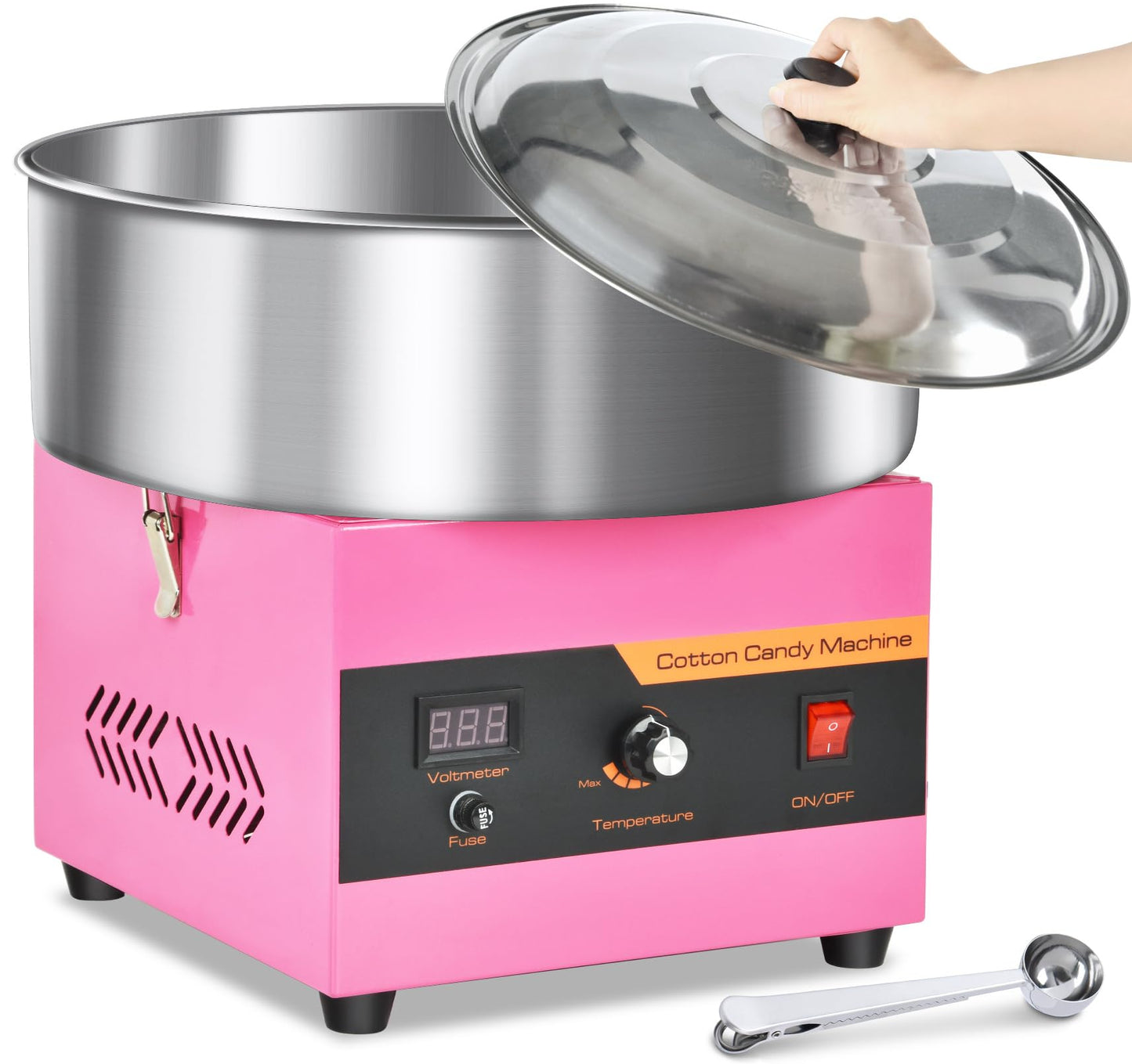 Cotton Candy Machine Commercial & Cotton Candy Cones for Cotton Candy Making, Candy Floss Machine with Stainless Steel Bowl and Sugar Scoop, 60PCS Colorful Sticks for Kids Birthday, Family Party
