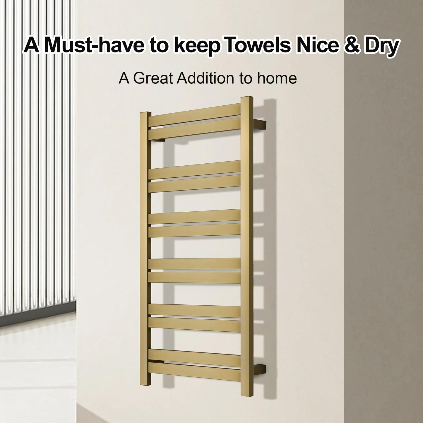 SHARNDY Electric Towel Warmer - Wall Mounted Bathroom Heated Towel Rack, Plug-in Design & Brushed Stainless Steel Finish Gold