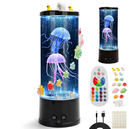 Jellyfish Lamp Sensory Light with Remote - 12" Color Changing Bubble Tube with Glow DIY Accessories - 17 Colors & 4 Modes USB Powered Mood Light for Relaxation Autism ADHD Bedroom Office Decor