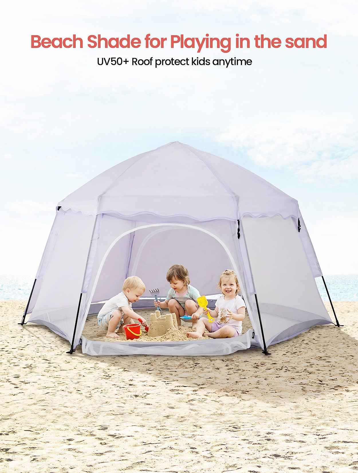 Porayhut Large Pop Up Play Tent for Kids, 78" Instant Toddler Playhouse with Removable Floor & UV50+ Sun Shade, 360° Mesh Mosquito-Free Tent for Indoor Outdoor Beach Backyard, Fits 4 Kids