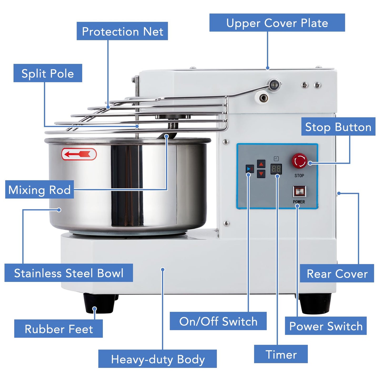 YardYonder Commercial 10.5QT Dough Mixer,Food Mixer Machine 650W Dual-Rotation Kneading with Touchscreen Timer & Safety Shield, for Bakeries, Pizza Restaurants, Commercial Kitchens