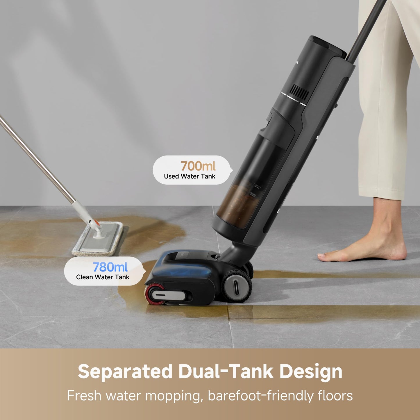 DREAME H12 FlexReach Vacuum Mop, 0 Tangle Wet Dry Vacuum Cleaner, Cordless Vacuum Mop All-in-One for Hard Floors, 180° Lie-Flat Floor Cleaner Machine with 194°F Hot Self-Cleaning, 50Mins Runtime