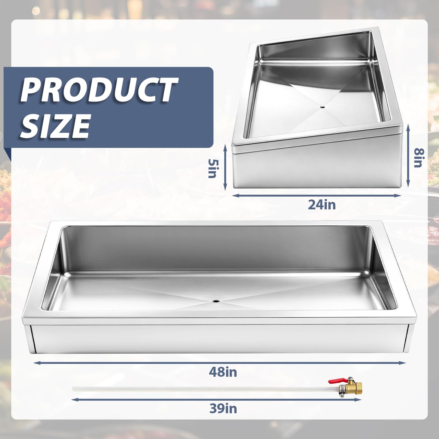 Otoolling Large Ice Food Buffet Server, 48" L x 24" w x 8" h Cold Commercial Stainless Steel Buffet Tray with Cooling, Insulated Chilled Serving Tray for Food, Seafood, Fruit Display