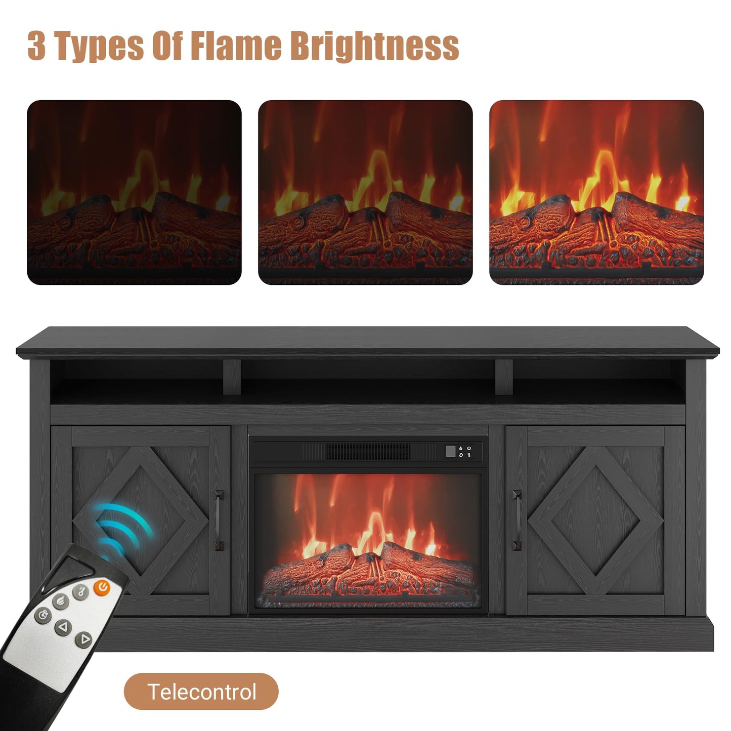 67" Electric Fireplace with Mantel and Cabinets, Stand for TVs up to 80" with 23" Electric Fireplace Remote Control for Living Room or Bedroom