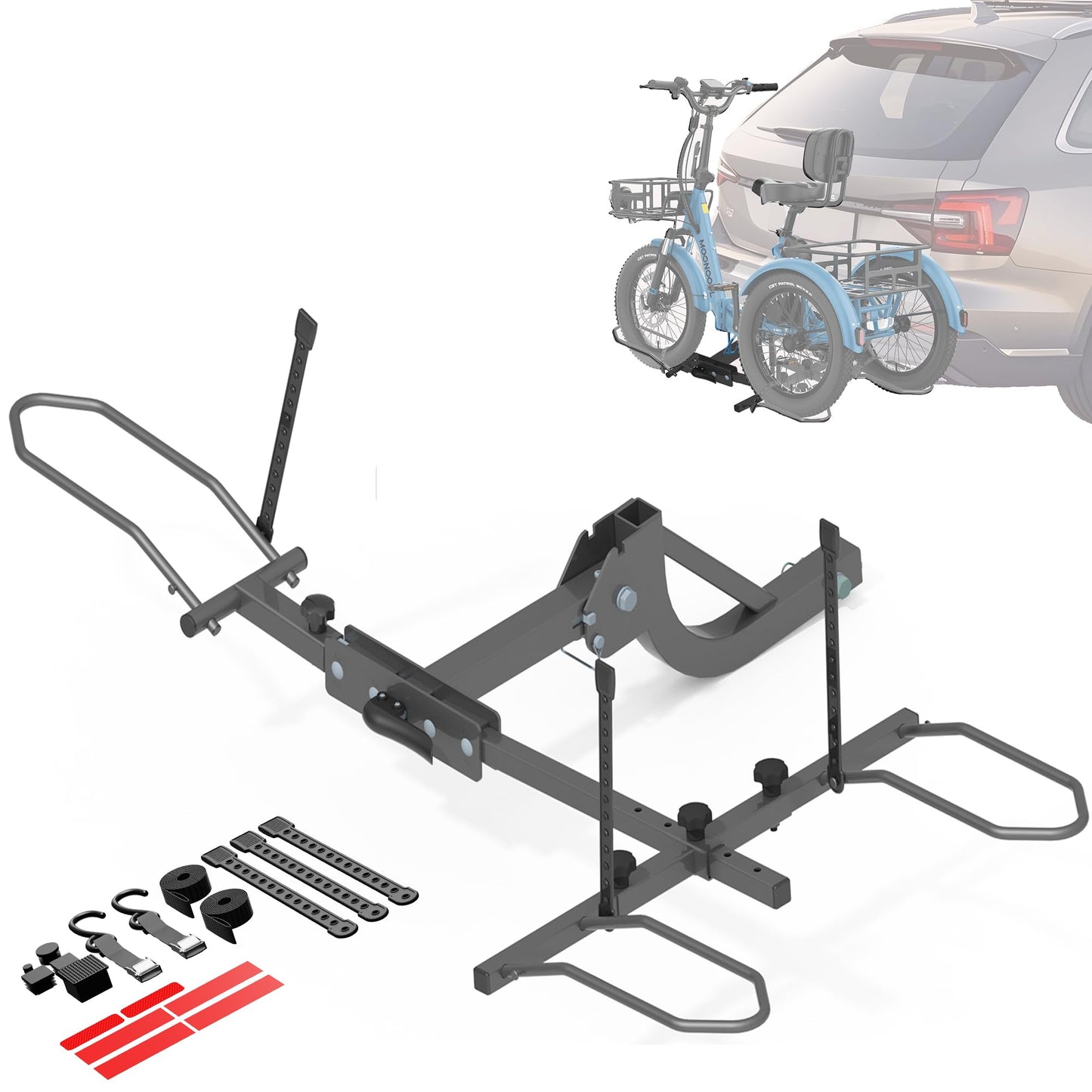 H&ZT Fat Tire Trike Carrier Rack for SUV Truck RV, Heavy-Duty Foldable Bike Carrier for 3-Wheel Bicycles, Fits 5" Wide Tires, Heavy Duty, Rear Platform Rack for Adult Tricycle