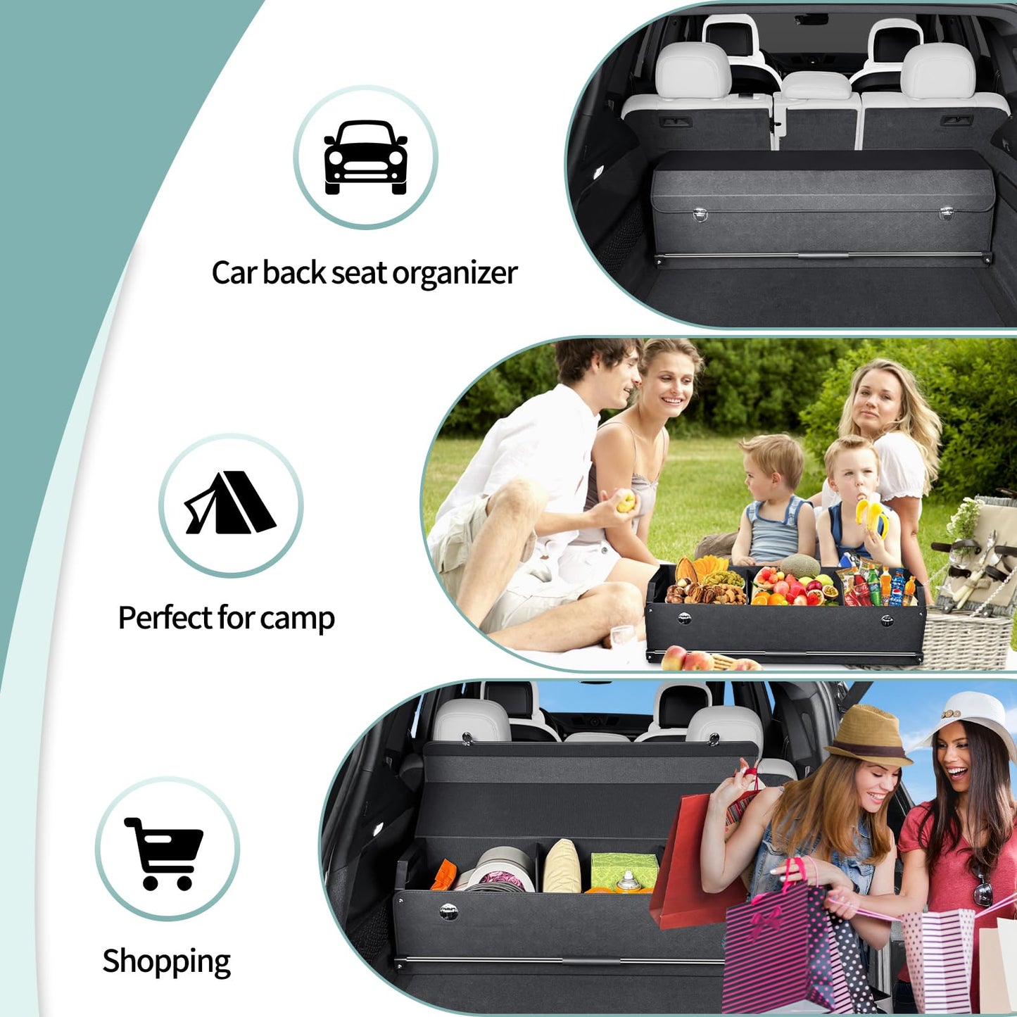XCF Car Trunk Organizer, Leather Trunk Organizer for Suv with Lid and Push-pull Handle Car Trunk Leather Storage Box Extra Large Cargo Storage (Black, 41.3 x 11.4 x 12.2in)